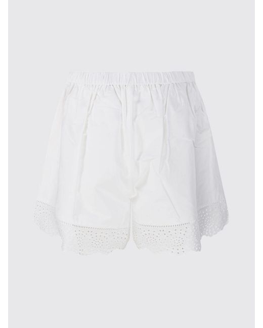 By Malene Birger White Organic Cotton Shorts With Embroidered Lace Inserts