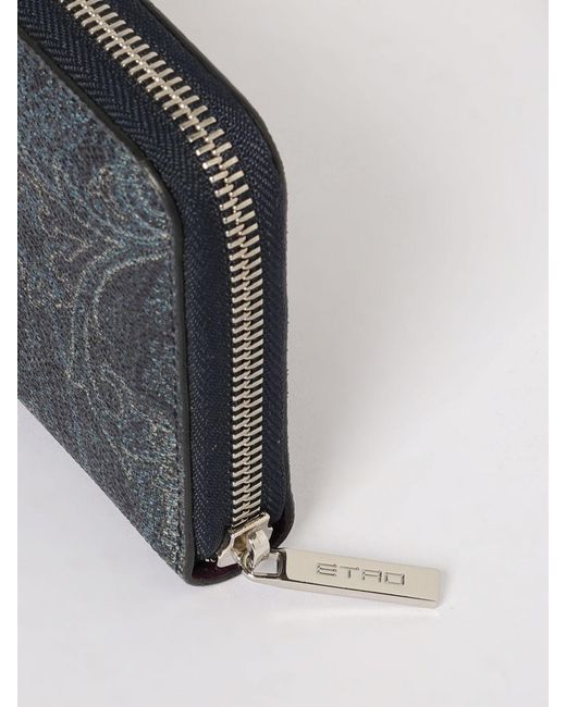 Etro Gray Paisley Print Coated Cotton Wallet