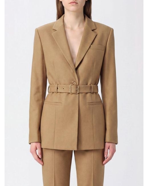 Pinko Natural Slim Fit Single-Breasted Wool Blend Blazer With Waist Belt