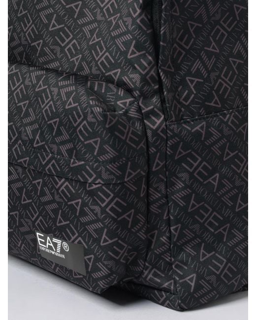 EA7 Black All-Over Printed Logo Polyester Backpack for men