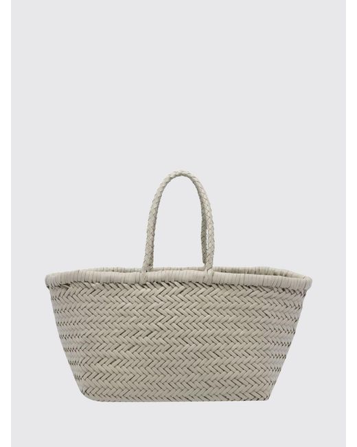 Dragon Diffusion Gray Triplo Salto Woven Leather Handbag With Double Handle