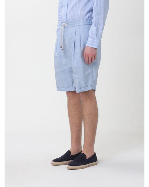 Brunello Cucinelli Blue Linen Blend Shorts for men