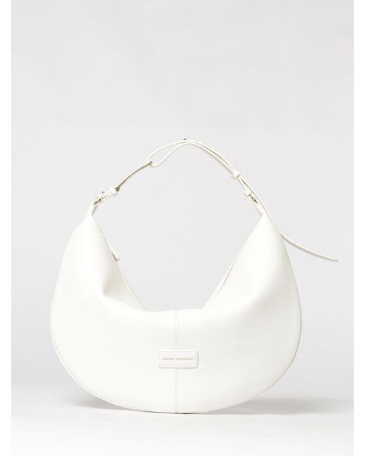 ARMANI EXCHANGE White Grained Faux Leather Hobo Bag