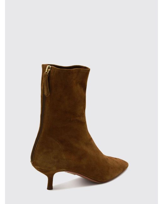 Aquazzura Brown Suede Ankle Boots With Spool Heel And Rear Zip Closure