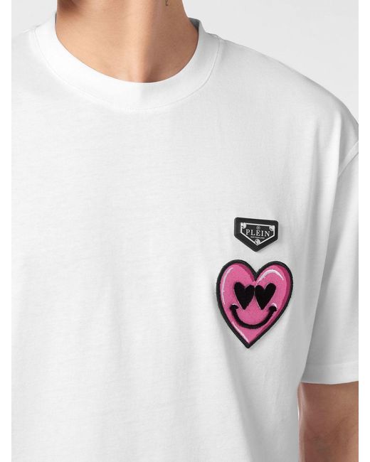 Philipp Plein White Cotton T-Shirt With Contrasting Logo Patch And Dropped Shoulders for men