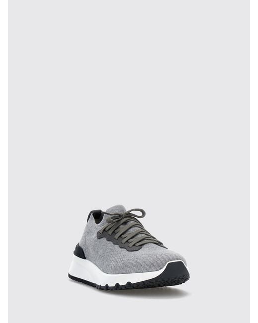Brunello Cucinelli White Knit Low-Top Sneakers for men