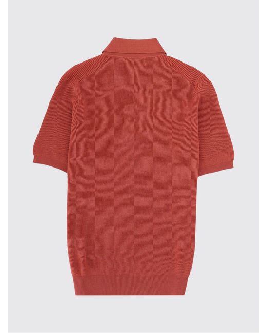 Brunello Cucinelli Red Cotton Knit Polo Shirt for men