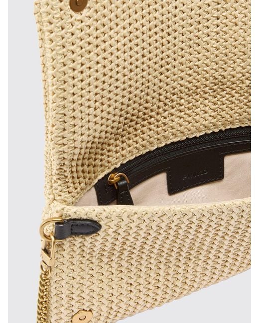 Pinko Natural Love Bag Click Soft Horizontal Classic Raffia Clutch