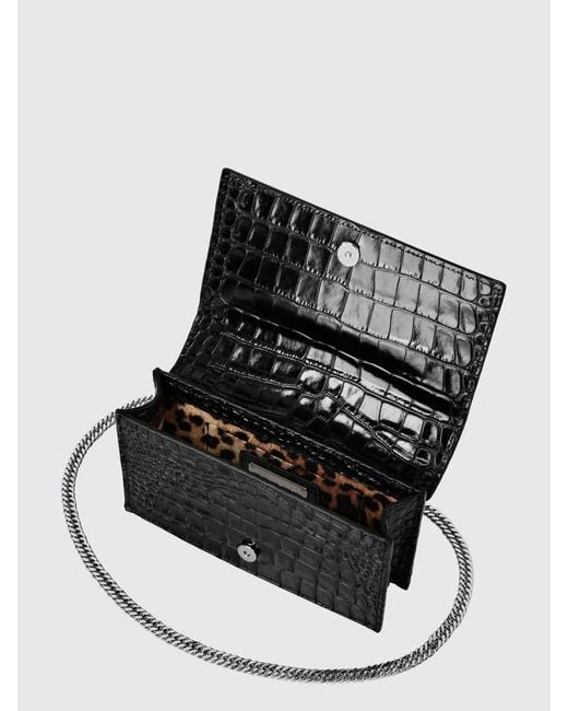 Philipp Plein White Crocodile Print Leather Clutch With Rhinestone Ring