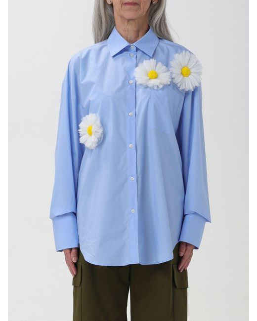 Camicia in cotone con fiori di MSGM in Blue