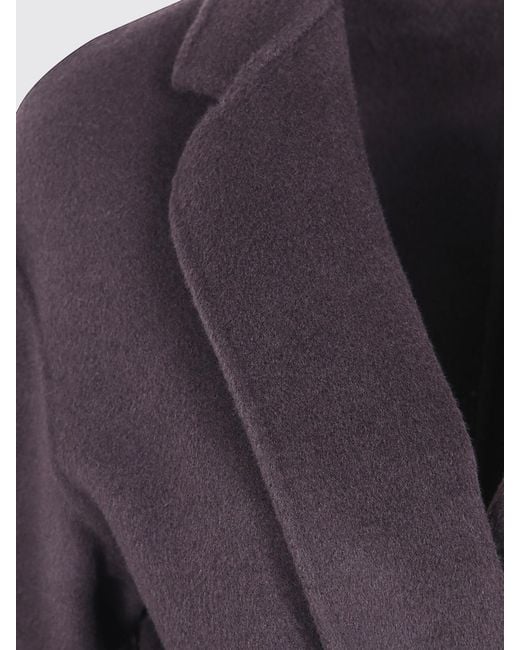 Filippa K Purple Hooded Wool Robe Coat With A Tie-Waist Belt
