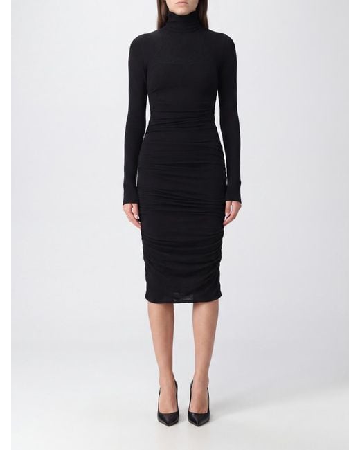 Elisabetta Franchi Black Wool-Knit Midi Sheath Dress With Turtleneck