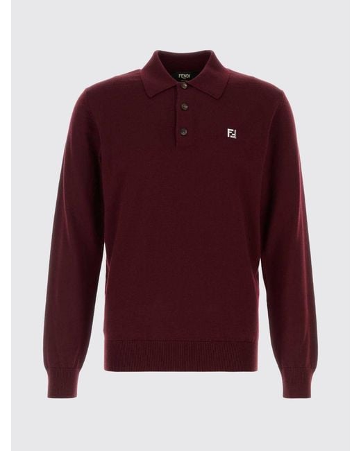 Fendi Red Ff Logo Wool Knit Polo for men