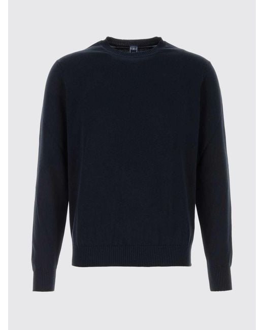 Fedeli Blue Cotton Crew Neck Knit for men