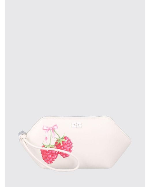Ganni Pink Recycled Leather Mini Pouch With Fruit Print