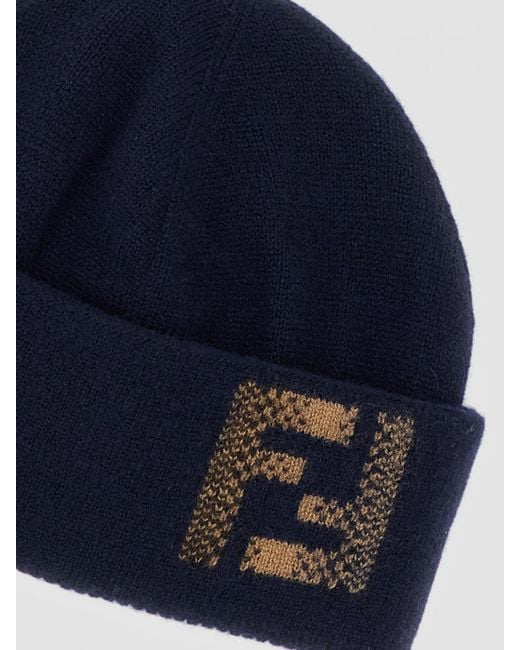 Fendi Blue Ff Wool Blend Hat for men