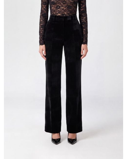 Ermanno Scervino Black High-Waisted Straight-Leg Velvet Trousers
