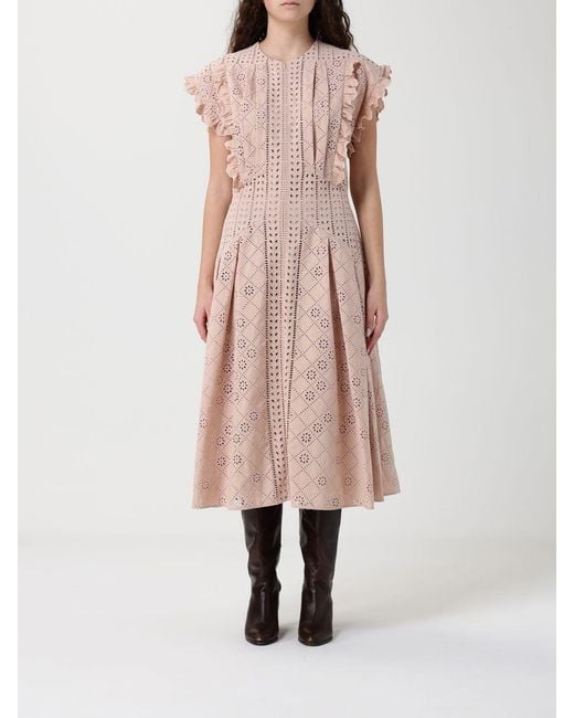 Alberta Ferretti Pink Sangallo Midi Dress