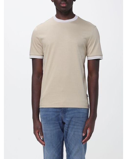 Boss Blue Slim Fit Cotton T-Shirt With Contrast Trims for men