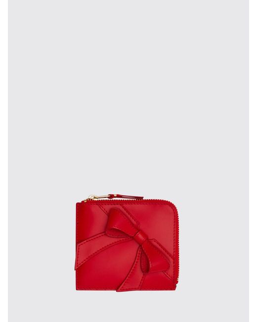 Comme des Garçons Red Bow Print Leather Wallet With Zip Closure
