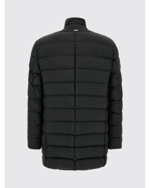 Herno Black Long Quilted Nylon Puffer Coat With High Neck And Button Closure for men