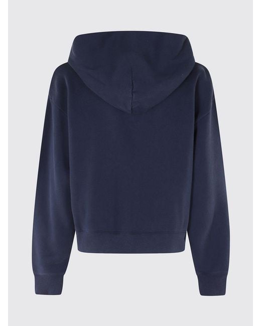 Sporty & Rich Blue Sporty &Amp Rich Embroidered-Logo Cotton Zip-Up Hoodie