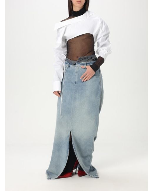 Maison Margiela Blue Long Denim Skirt With Front Slit