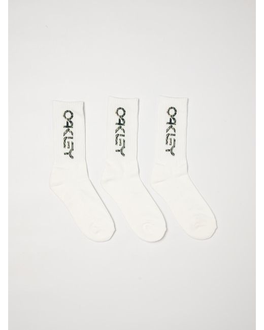 Oakley Natural Set Of 3 Pairs Of Ribbed Stretch Cotton Socks With Jacquard Logo for men