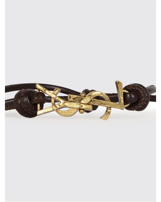 Saint Laurent White Cassandre Leather And Brass Bracelet
