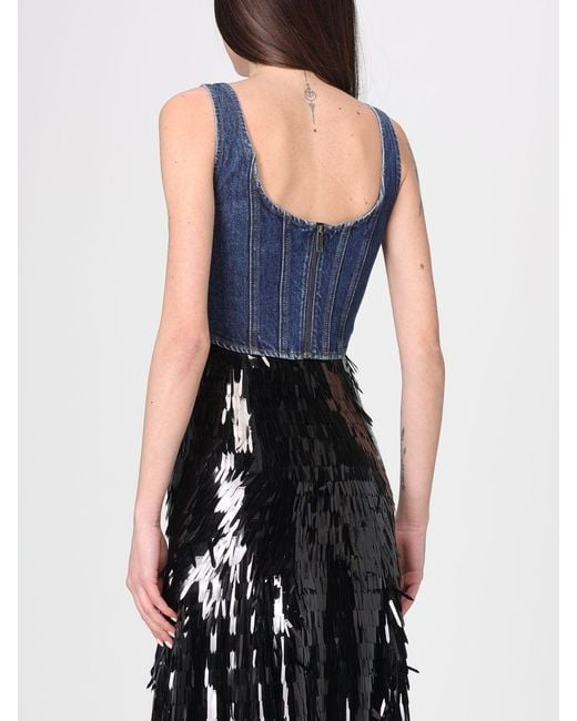 Self-Portrait Blue Cotton Denim Bustier Top