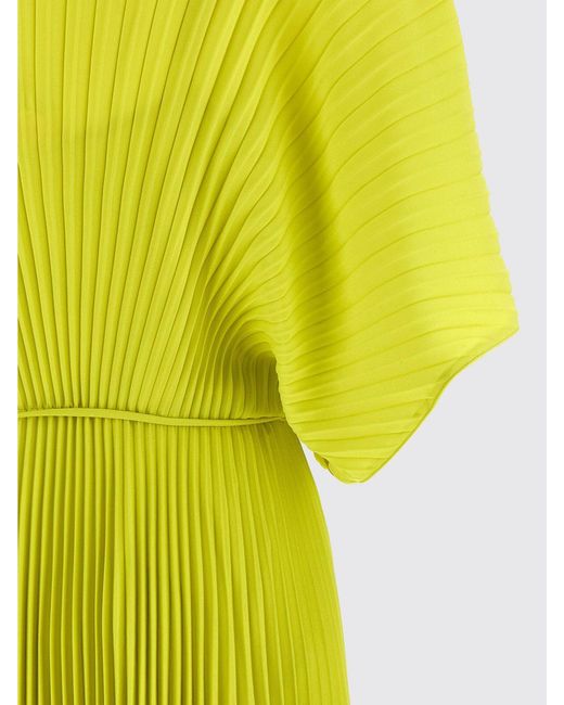 Twinset Yellow Pleated Crêpe Long Dress