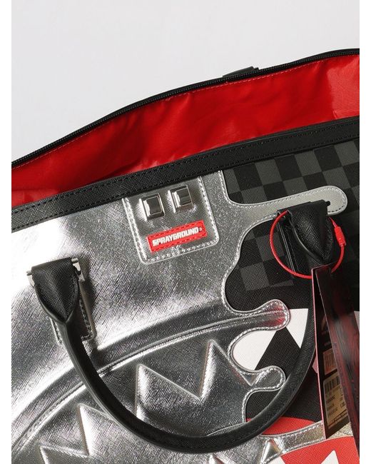 Sprayground Gray Checkered Saffiano Coated Cotton Duffle Bag With Logo for men