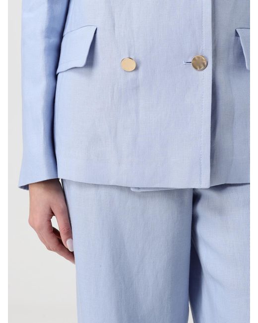 Max Mara Blue Linen Double-Breasted Blazer