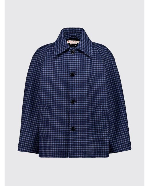 Marni Blue Gingham Check Wool Shirt Jacket for men