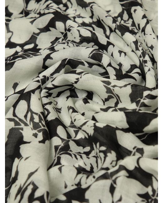 Agnona Black Floral Print Wool And Silk Blend Scarf