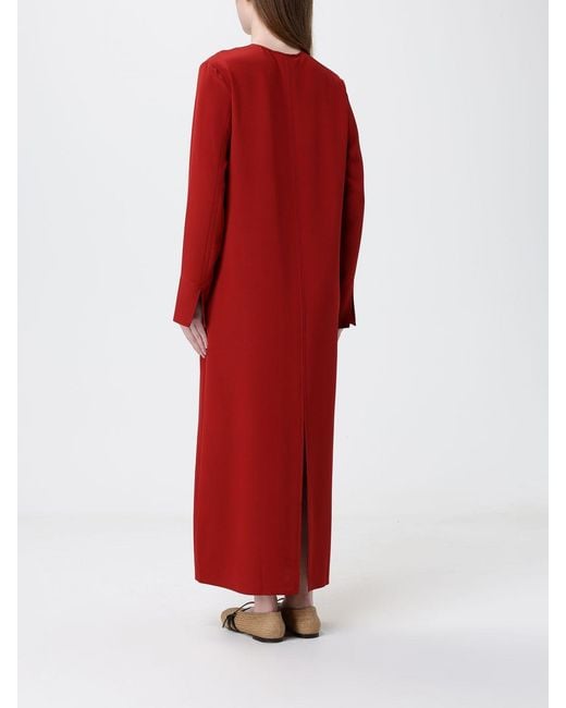 Max Mara Red Stretch Silk Midi Dress