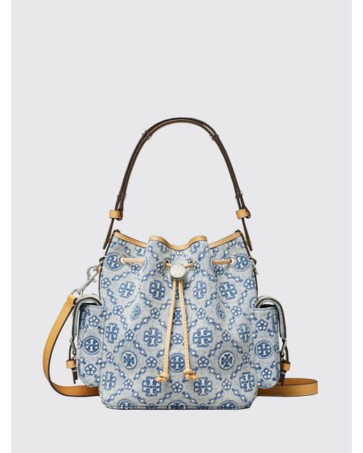 Tory Burch Blue T Monogram Jacquard Denim Bucket Bag