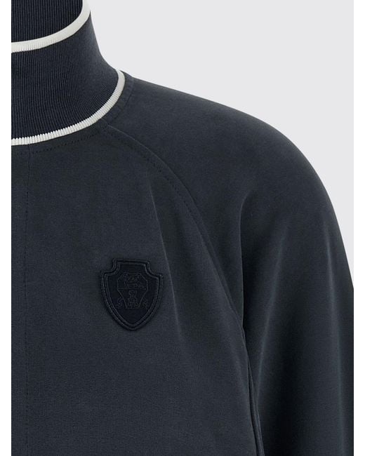 Brunello Cucinelli Blue Zip-Up Cotton Sweatshirt With A Turtleneck