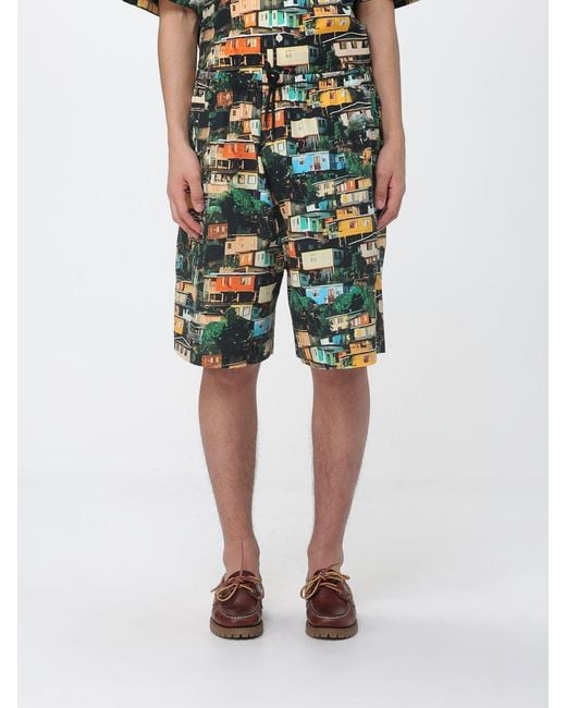 Laneus Green Stretch Cotton Drawstring Shorts for men