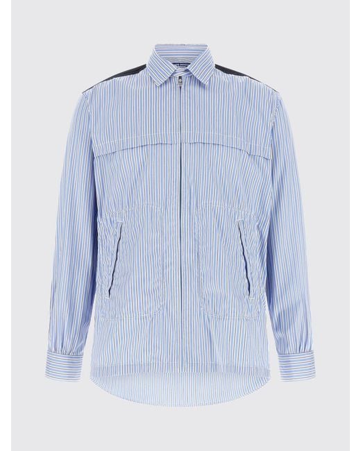 Junya Watanabe Blue Relaxed Fit Patchwork Cotton Shirt With Zip Closure for men