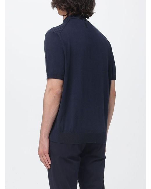 Canali Blue Cotton Blend Knit Polo Shirt for men