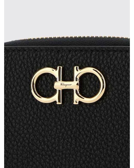 Ferragamo Black Gancini Grained Calfskin Leather Wallet