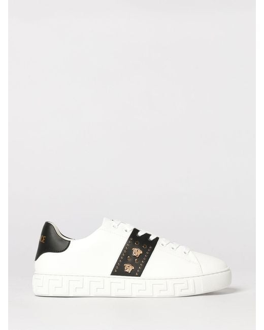 Versace White Greca Leather Sneakers With Mini Studs for men