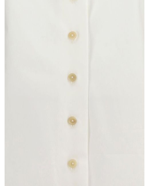 Khaite White Slim-Fit Cotton Shirt With Point Collar And Curved Hem