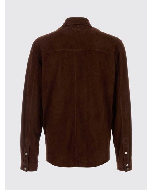 Salvatore Santoro Brown Suede Leather Shirt Jacket With Patch Pockets for men