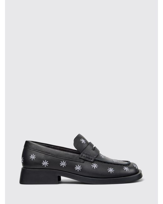 Camper White Leather Loafer With Embroidered Flowers