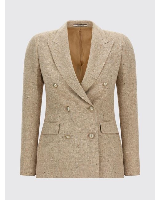Tagliatore Natural Double-Breasted Cotton And Silk Blend Blazer
