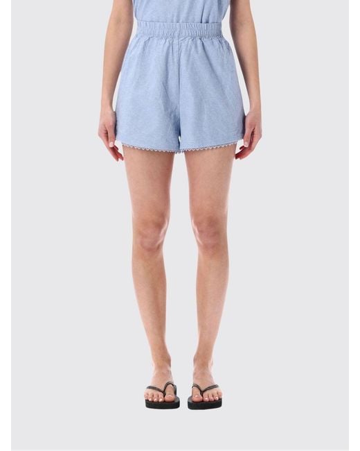 American Vintage Blue High-Waisted Cotton Shorts With Elasticated Waist