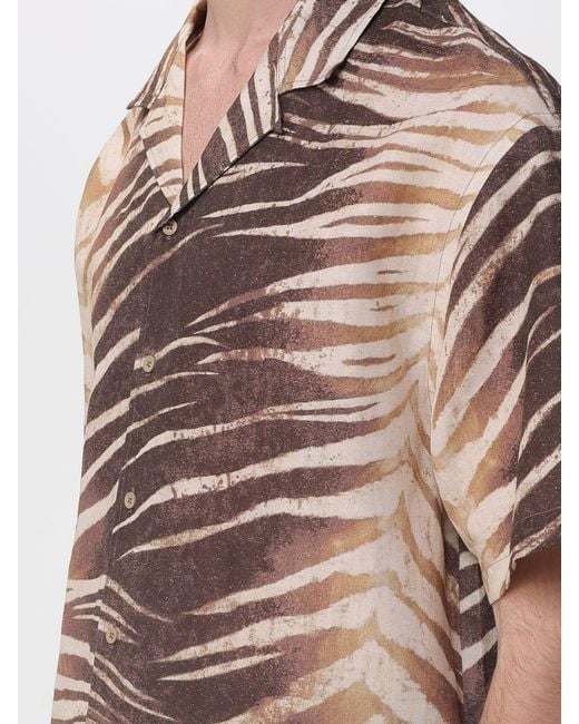 Just Cavalli Natural Zebra Print Cotton And Linen Shirt for men