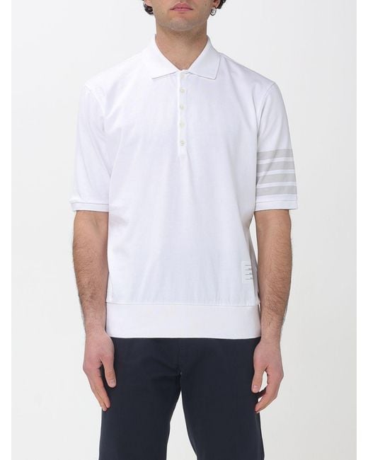 Thom Browne White 4-Bar Cotton Polo Shirt for men